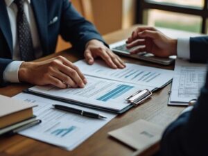 An attorney explains an insurance claim to a client who's been in a car accident, which is one of the things that a car accident lawyer does.